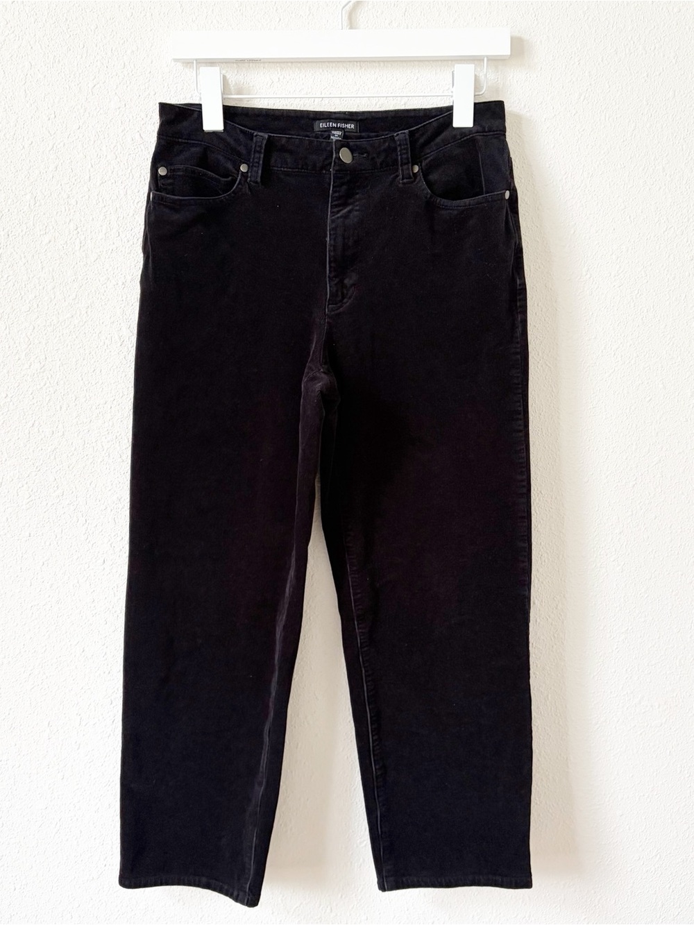 Eileen Fisher Organic Cotton Corduroy Straight Leg Pants Black Size 6 Neutral